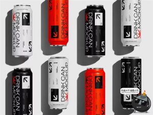 潮流苏打水碳酸饮料金属长条易拉罐包装贴图样机PSD模板PS素材-设计猿