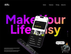 垂直悬浮iPhone15Pro手机屏幕APP UI演示样机贴图PSD模板样机素材-设计猿