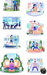 科技未来虚拟现实技术产品发布会场景演示扁平AI矢量插画设计素材-设计猿