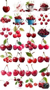 车厘子图片樱桃特写cherry级别35J手绘海报装饰元素PNG免抠素材-设计猿
