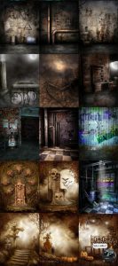 哥特风格建筑暗黑场景童话魔幻深林诡异风景JPG图片后期合成素材-设计猿