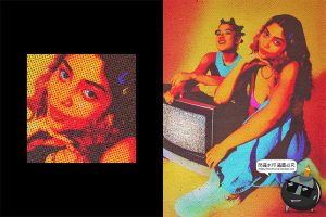 潮流复古怀旧半调颗粒噪点图像老照片明信片滤镜特效PSD模板样机-设计猿