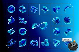 复古Y2K风3D立体几何抽象艺术蓝色图形图标酸性元素PNG免抠图素材-设计猿
