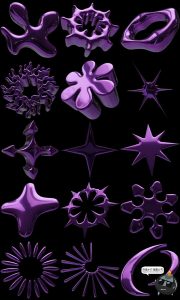 Y2K科幻抽象未来主义3D紫色艺术金属镀铬几何图形PNG免抠图片素材-设计猿