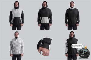 大码Oversize潮牌连帽卫衣带帽模特展示效果帽衫服装样机PSD素材-设计猿