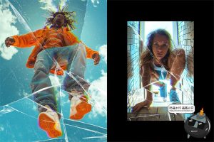 玻璃破碎裂纹划痕效果照片人像修图后期合成特效样机PSD模板素材-设计猿