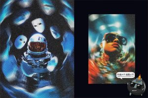 潮流旋转旋涡迷幻复古扭曲半调颗粒照片滤镜样机特效模板PSD素材-设计猿