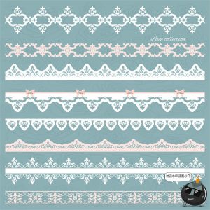 甜美少女风蕾丝边框芭蕾花纹蝴蝶结丝带手账PNG美工AI矢量素材图-设计猿