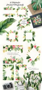 森系水彩婚礼热带火烈鸟花环请柬卡片标志PNG免抠设计元素PS素材-设计猿