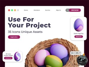 卡通3D复活节彩蛋兔子蜡烛icon图标png免抠图片OBJ格式Blend素材-设计猿