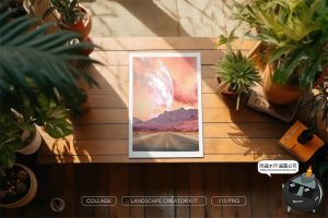 风景景色拼贴云朵日出落沙漠山脉丘陵森林沙滩剪贴画PNG免抠素材-设计猿