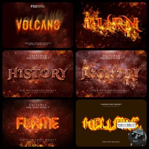 熔岩火焰燃烧文字效果3D立体字体特效文字样机样式PSD模板PS素材-设计猿