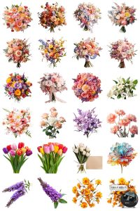 鲜花植物花卉花朵花束玫瑰郁金香鲜花野花PNG免扣图插画图片素材-设计猿