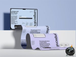 潮流瀑布屏长卷弯曲平板手机屏幕演示效果图PSD模板贴图样机素材-设计猿