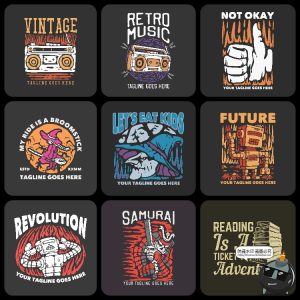 美式复古个性潮流街头嘻哈插画T恤服饰印花经典图案AI矢量图素材-设计猿