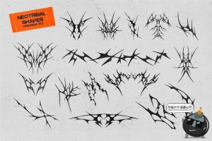 手绘潮流街头酸性赛博朋克荆棘部落图腾装饰纹身图形AI矢量素材-设计猿