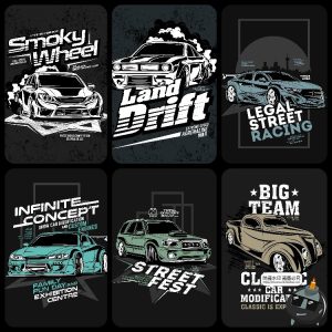 美式潮流复古老式汽车赛车跑车经典插画服饰T恤印花AI矢量图素材-设计猿