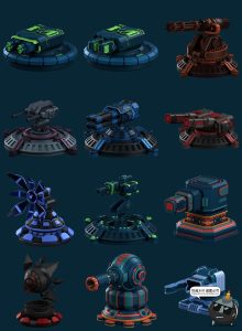 未来科幻赛博朋克风格三维立体3D游戏lcons图标Blender+PNG素材-设计猿