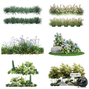 绿色草本草丛植物花叶子园林景观后期合成PSD模板分层源文件素材-设计猿