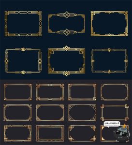 欧式黑金经典复古金色艺术花纹装饰线条卡片美工边框AI矢量素材-设计猿