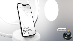 iPhone手机屏幕展示干净白色背景APP演示贴图PSD模板PS样机素材-设计猿