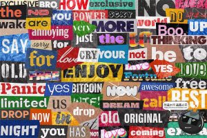 复古潮流英文字母符号短语数字剪纸艺术拼贴画PNG免抠图片素材图-设计猿