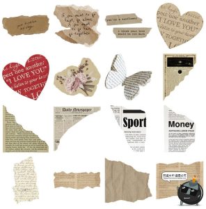 文艺复古牛皮纸撕裂纸张撕纸字母文字贴纸手账png免扣图美工素材-设计猿