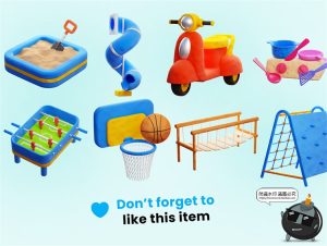 趣味卡通3D儿童乐园公园游乐场项目设施插图icon图标PNG免扣素材-设计猿