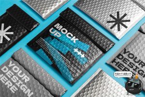 快递镀铝膜镭射气泡包装袋气泡快递袋印花VI效果展示PSD样机素材-设计猿