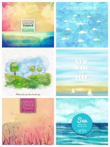 梦幻水彩手绘天空风景艺术油画插画装饰画壁纸壁画图片AI矢量素材-设计猿