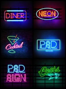 霓虹灯光样式炫彩发光字体夜店招牌特效PS文字效果PSD分层素材图-设计猿