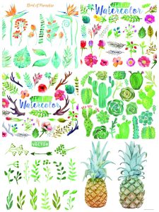 小清新手绘水彩植物叶子花朵装饰画元素印花AI矢量填充图案素材-设计猿