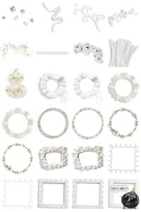 复古欧式梦幻白色蕾丝边框蝴蝶结拼贴剪贴画装饰PNG贴纸美工素材-设计猿