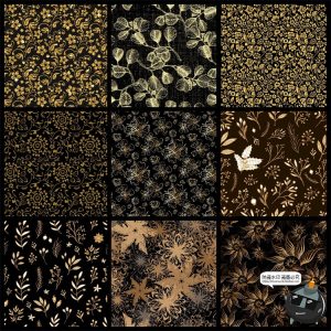 金色描金烫金线描植物花卉插画无缝装饰图案背景AI矢量JPG素材图-设计猿