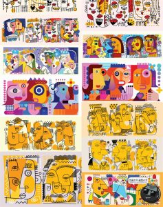 抽象派夸张艺术涂鸦色块人像插画印花挂画装饰画芯AI矢量设计素材-设计猿