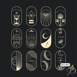 复古波西米亚线描神秘魔法天体植物装饰插画标签AI矢量图PNG素材-设计猿