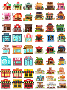 卡通房子房屋甜品咖啡面包宠物披萨商店图案PNG免扣AI矢量素材-设计猿