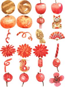 水彩年味春节剪切插画新年喜庆灯笼过节日元素PNG免抠设计素材-设计猿