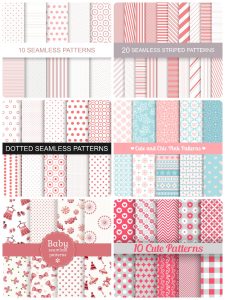 唯美清新和风星星花朵条纹无缝平铺背景包装图案印刷AI矢量图素材-设计猿