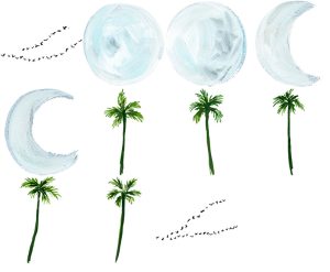 小清新唯美水彩丙烯画蓝天天空椰树背景插画设计素材PNG免抠元素-设计猿