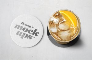 企业形象展示圆形玻璃杯隔热垫杯垫PSD智能贴图文创样机模板素材-设计猿