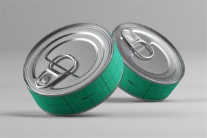 6视角扁圆铁罐头盒密封拉环食品包装展示智能贴图样机PSD模板素材-设计猿