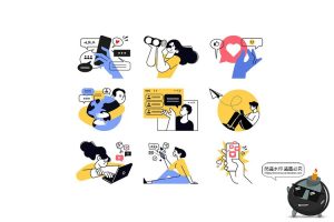 手绘人物社交电商营销商务办公场景扁平化演示插图插画AI矢量素材-设计猿