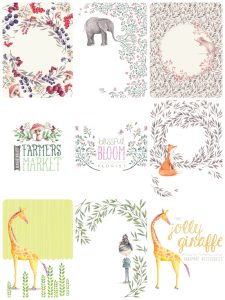 唯美森系手绘动物大象花环卡片手账LOGO标志PSD+PNG免抠设计素材-设计猿