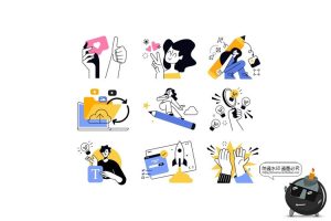 团队合作商业插画配图图片业务介绍人物扁平简体画AI矢量PNG素材-设计猿