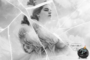 黑白单色玻璃破碎裂效果照片图像图层效果特效样机PSD模板PS素材-设计猿