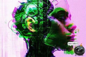潮流未来科幻赛博朋克扭曲错位故障图像特效滤镜样机PSD模板素材-设计猿