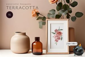 清新优雅手绘水彩红陶花朵花卉边框背景无缝图案图片PNG插画素材-设计猿