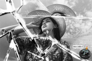 黑白单色透明碎玻璃折射破损裂痕碎片肌理图片特效样机PS模板素材-设计猿