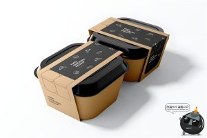 食品外卖包装打包纸盒模型腰封品牌logo展示贴图PSD样机PS素材-设计猿